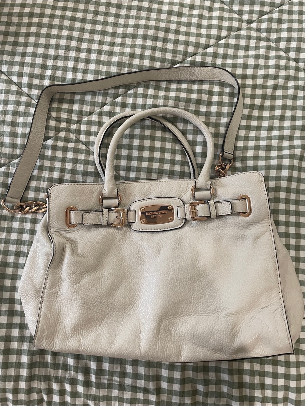 Michael Kors Ivory Leather Satchel with Gold Accents